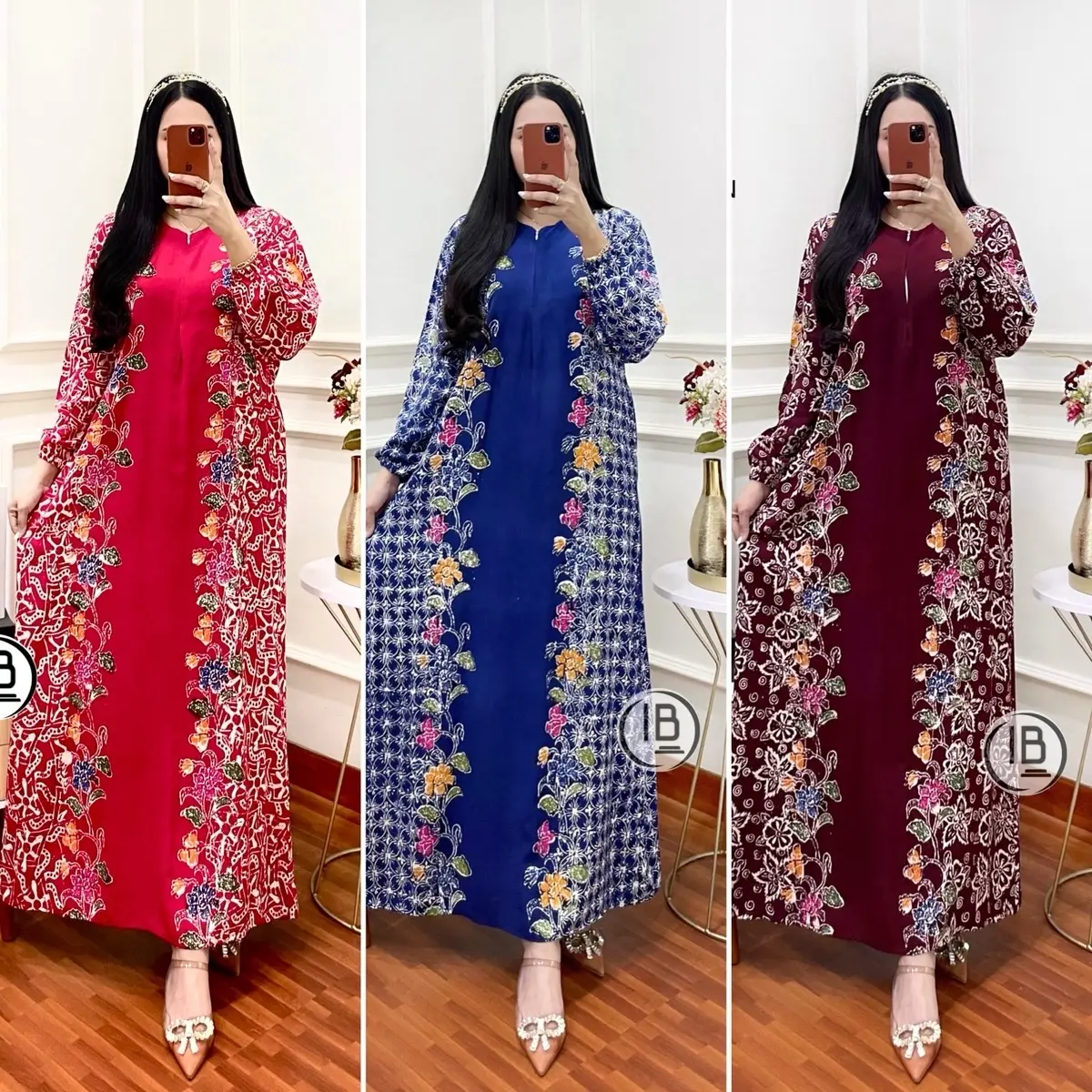 Gamis CAP RAYON MOTIF BUSUI LD110 tali samping kanan kiri