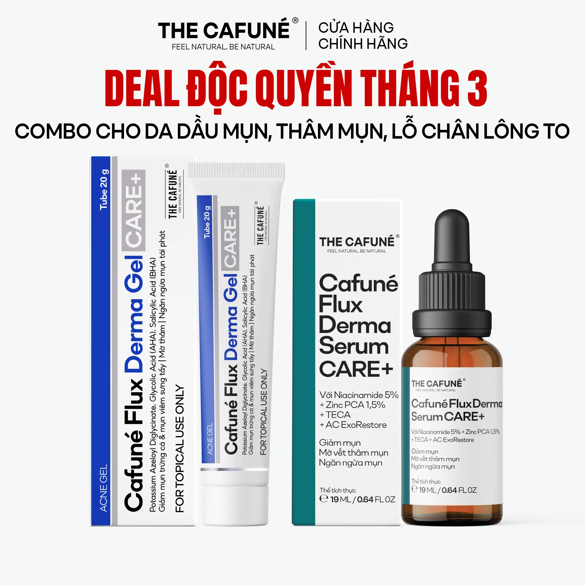 [COMBO ĐẶC BIỆT] Bộ Đôi Gel Thoa Mụn Thâm Cafuné Flux Derma Gel 20ml Và Serum Cho Da Mụn Thâm Lỗ Chân Lông To, Skincare Chăm Sóc Da Làm Đẹp Da