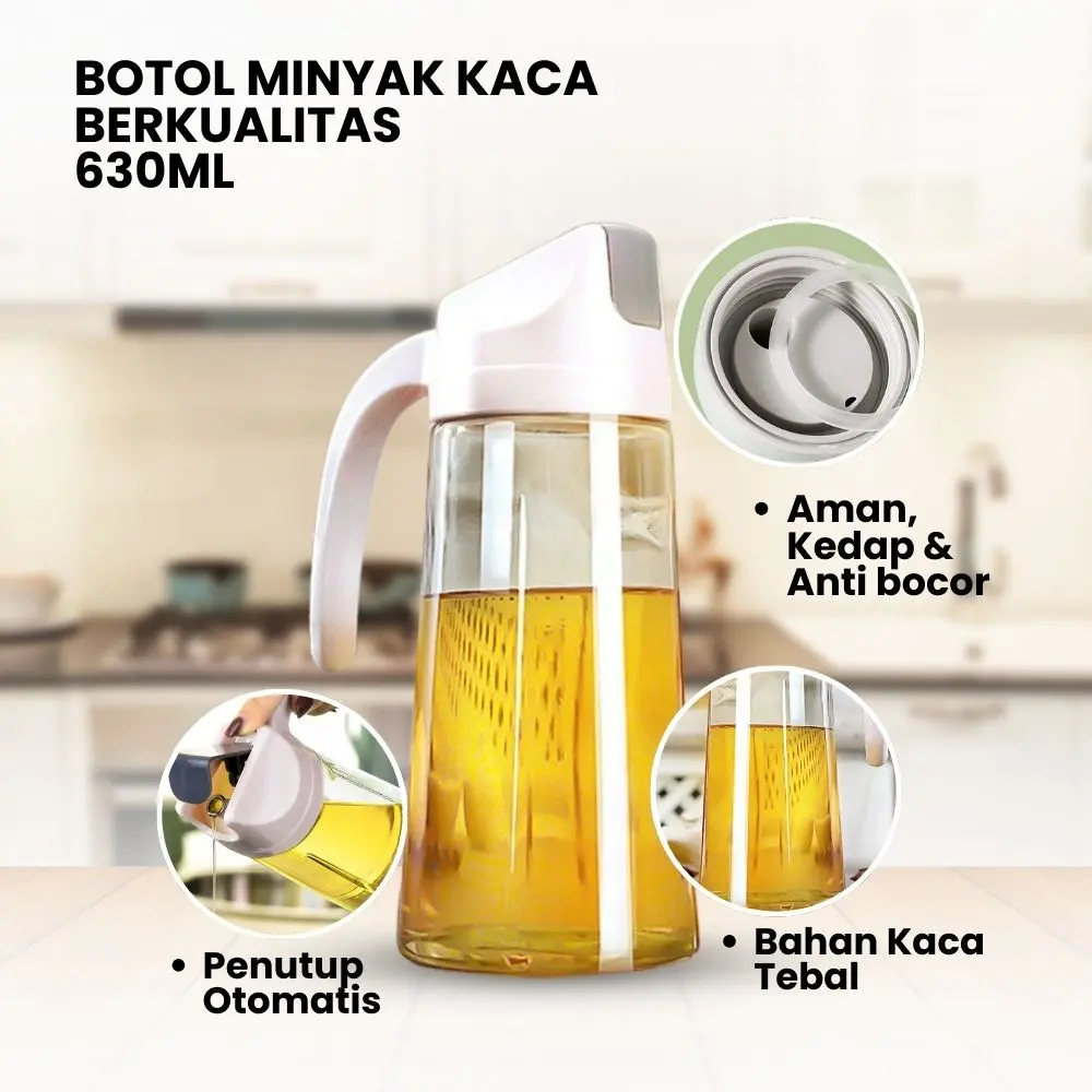 Botol Kaca Minyak Goreng 630 Ml Tempat Minyak Anti Tumpah Botol Minyak 630Ml Otomatis Tempat Bumbu Dapur