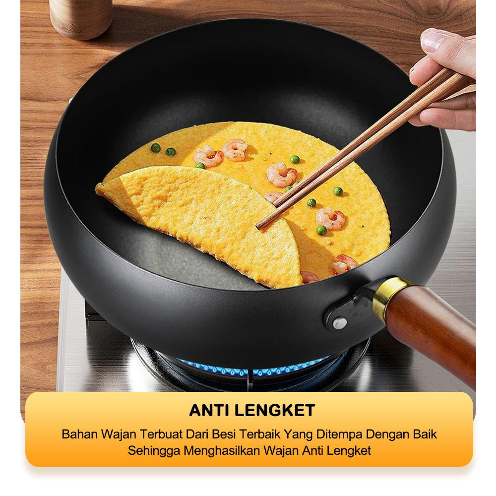 [PROMO BULAN INI] TEXANIA Panci Besi Non-Coating Anti Lengket Gagang Kayu Tutup Kaca Diameter 24cm Kitchenware