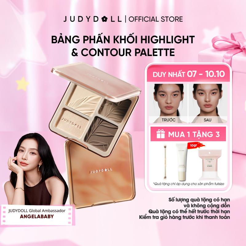 JUDYDOLL Bảng phấn tạo khối bắt sáng 4 màu Highlight Contour Palette Mềm mịn Tự nhiên Lâu trôi 9g Trang Điểm