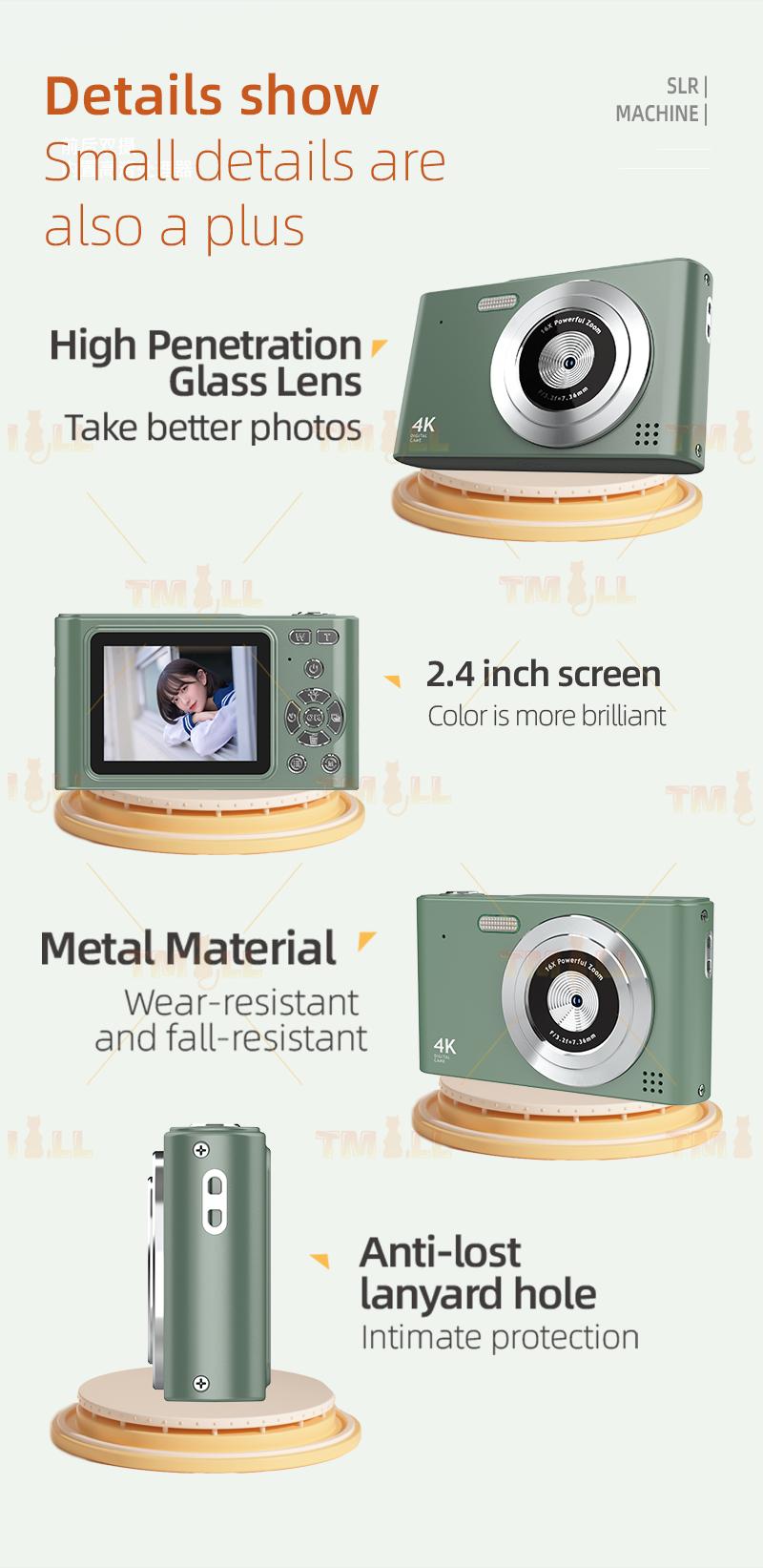 Product Introduction of [Sg Ready Stock] 5Color 1080P Digital Camera Video Camcorder 48MP Photo 16X Zoom Anti-shake HD digital retro camera Card Rechargeable Birthday Cable 43