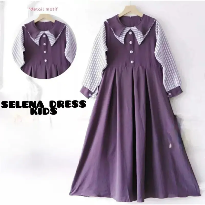 Selena Dress Kids - Baju Muslim Remaja Crinkle Airflow Premium Gamis Anak 8-17 Tahun - Tanggung, Nyaman Lebaran Syari 2