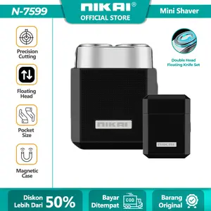NIKAI N-7599 Shaver Elektrik Portable Pria Tanpa Kabel Tajam Hemat Daya Alat Cukur Kumis Jenggot Traveling Flexibel Pisau Ganda Tahan Lama Praktis