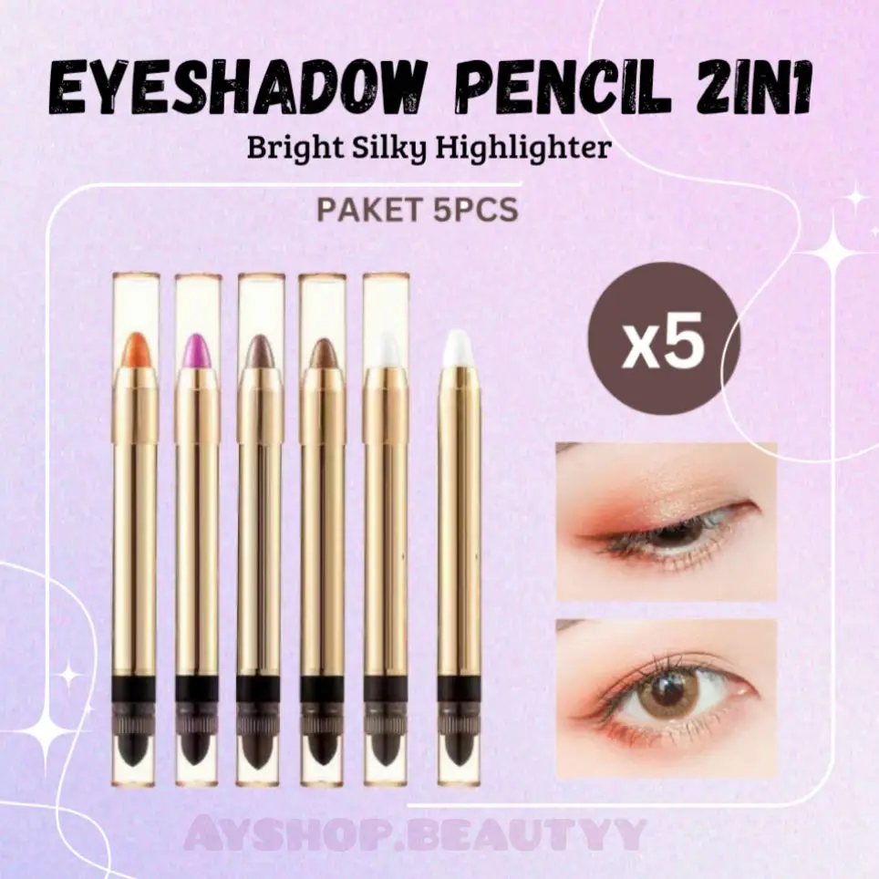 (5pcs Siap Kirim)Eyeshadow Pencil 2in1 5pcs Waterproof, Eye Shadow Pen 2in1 Glitter - 5 Warna - Kosmetik