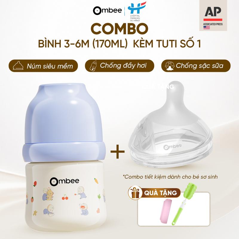[COMBO] Bình Ombee chính hãng 170ml + Tutee số 1  siêu mềm chống sặc chống đầy hơi
