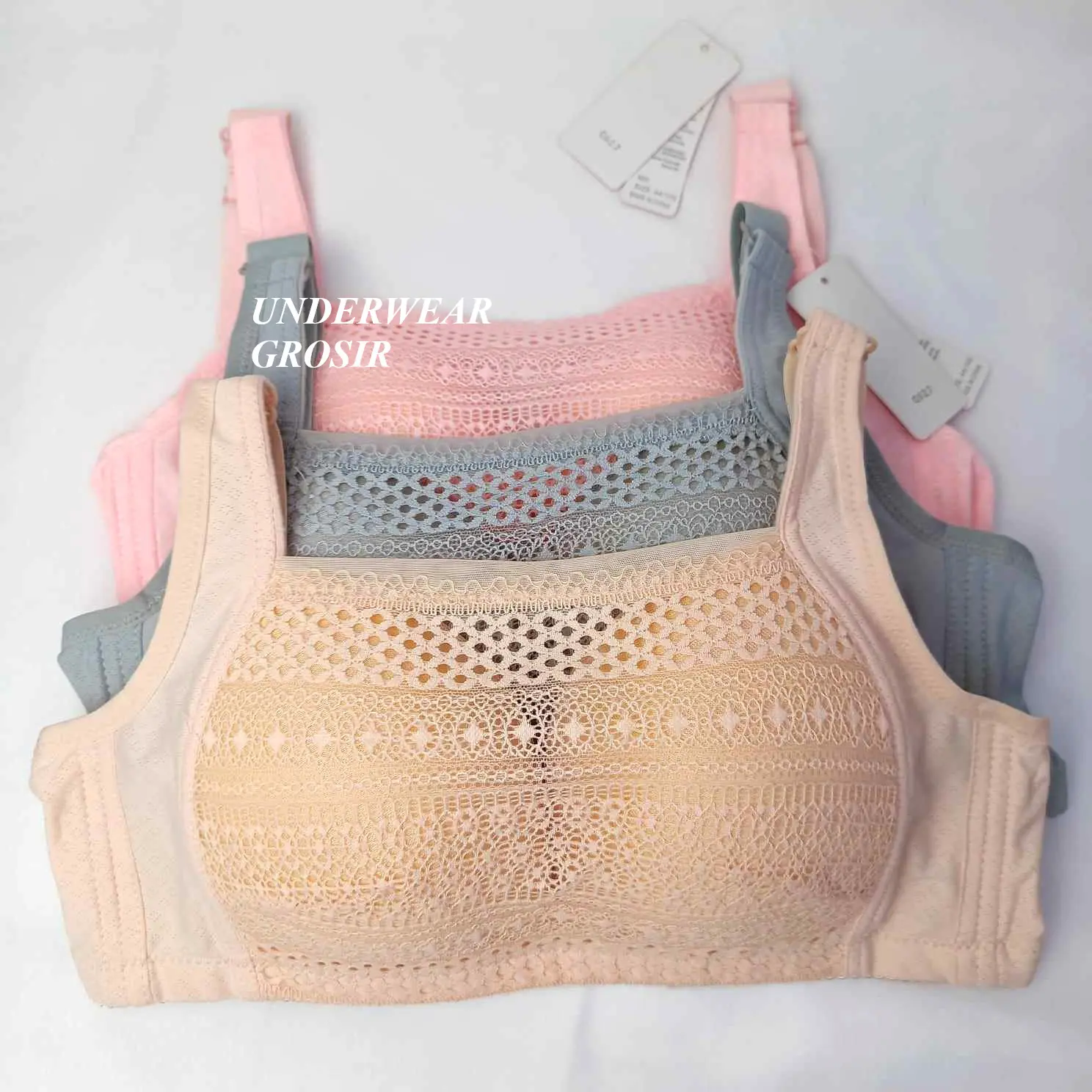 3 PCS PROMO ! BH Bra Busa Kemben Renda Halus Cup Besar Tanpa Kawat Kait 4 | Size 36 38 40 42