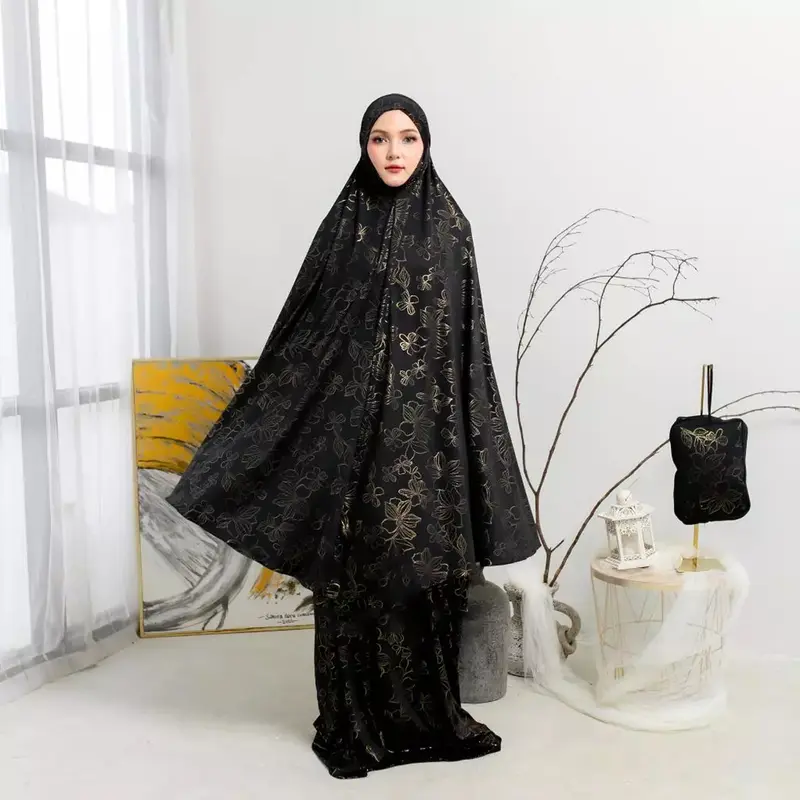 [ FREE BAG ] Mukena Jersey Premium Jumbo Motif Print Bahan Spandek Jersey - Mukna Jersi Wanita Muslim - Pakaian Muslim 5