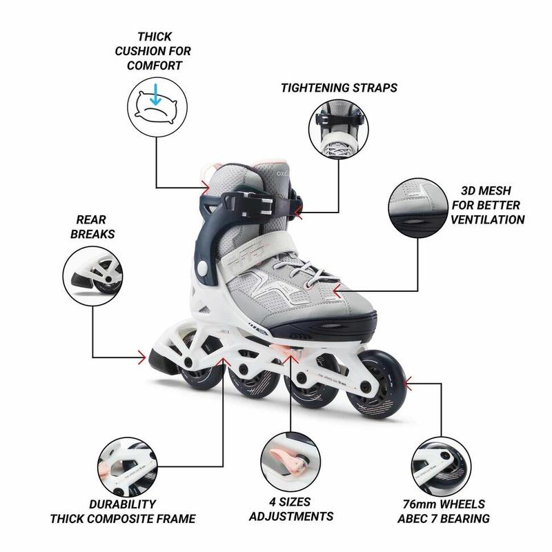 Decathlon  OXELO Sepatu Roda Anak Fit3 - Abu-Abu - 8580560 1