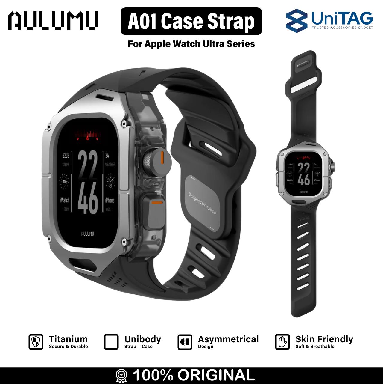 Aulumu Apple Watch Ultra 49mm (Series 3 / 2 / 1) Case Strap A01 Titanium Cover | FKM Band - Orange A01-TI-OG