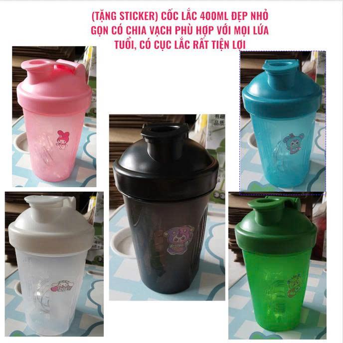 Cốc Lắc Cầm Tay 400ml Tặng Sticker Thiết Kế Nhỏ Gọn Dung Tích Phù Hợp Cho Mọi Đối tượng Sử Dụng Thể Thao Thể Hình Yoga Đi Học Đi Làm