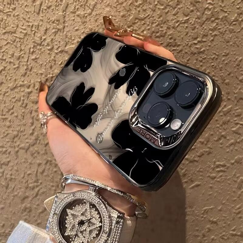 【COD】Casing hp Black Flower phone case IMD iPhone 16 Pro Max 16 Plus 15 Pro Max 15 Plus 11 Pro Max 7 Plus 12 Pro Max 13 Pro 14 8 Plus XR XS 14 Pro XS Max 13 Pro Max 11 Pro 12 Pro 14 Pro Max 14 Plus case 4