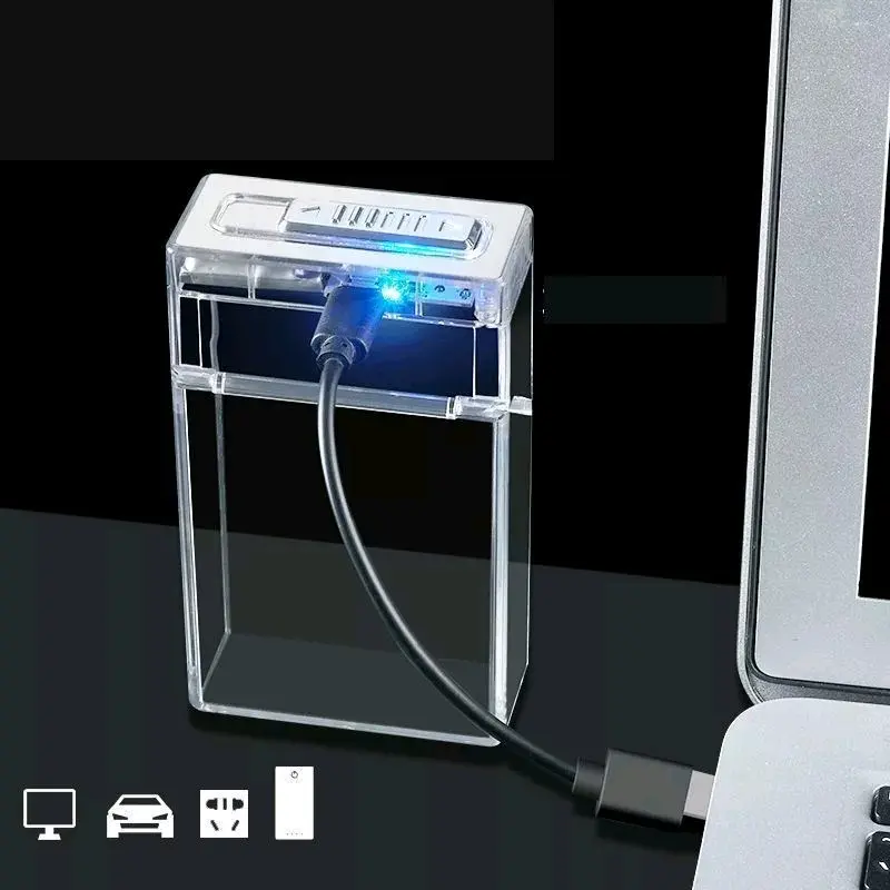 KOTAK PENYIMPANAN TRANSPARAN PLUS PEMANTIK ELEKTRIK USB CHARGER 8,8CM 2