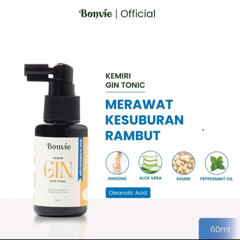 Bonvie Anti Hairfall Kemiri Gin Hair Tonic ( 60ml ) With Biotin, Ginseng, Kemiri, Peppermint & Aloe Vera - Perawatan Hair Care 0