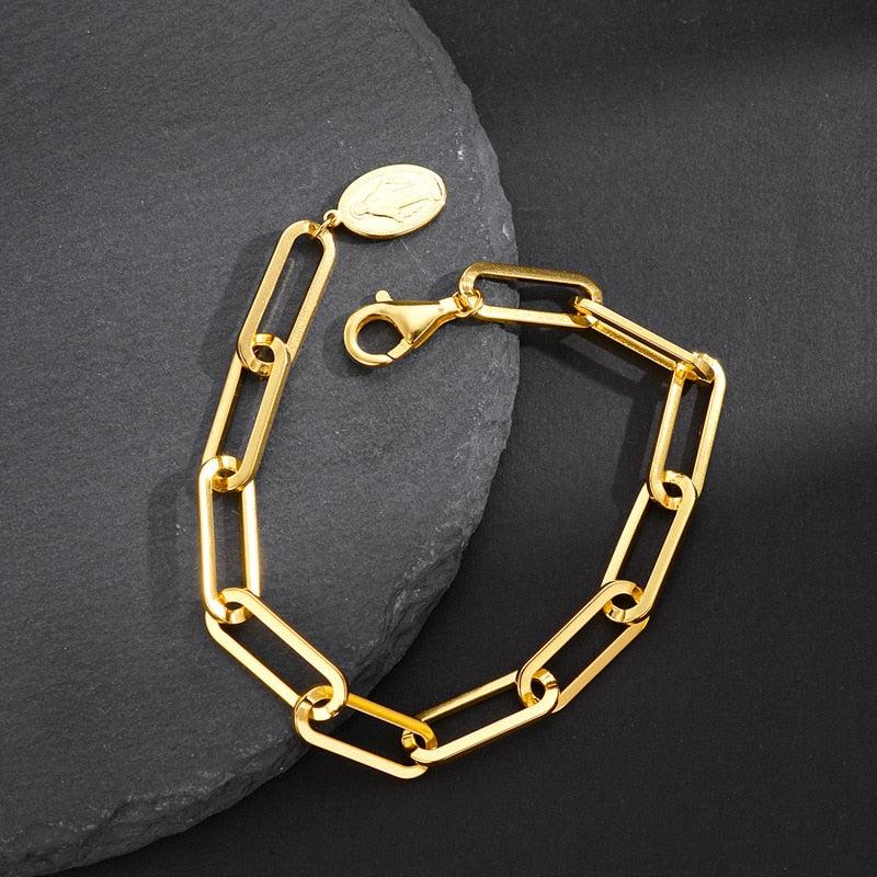 Punk 18K Gold plated Authentic 925 Sterling silver Cuban Link Chain Chunky Bracelet 0