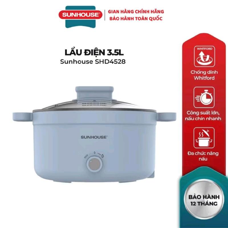 Sunhouse Lẩu Điện 3.5L SHD4528 Chống Dính Whitford Công Suất Lớn Nấu Chín Nhanh Đa Chức Năng Nấu Bảo Hành 12 Tháng