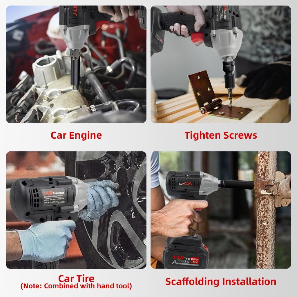 J.LD TOOL Mesin Bor Impact Wrench Cordless 88VF-4.0Ah 350NM dengan Kecepatan Variabel Torsi
