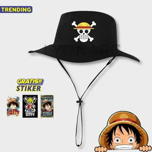 LYONARC Topi One Piece Rimba Bucket Hat Pria Dewasa Topi Hitam Anime Kartun One Piece Black Trucker
