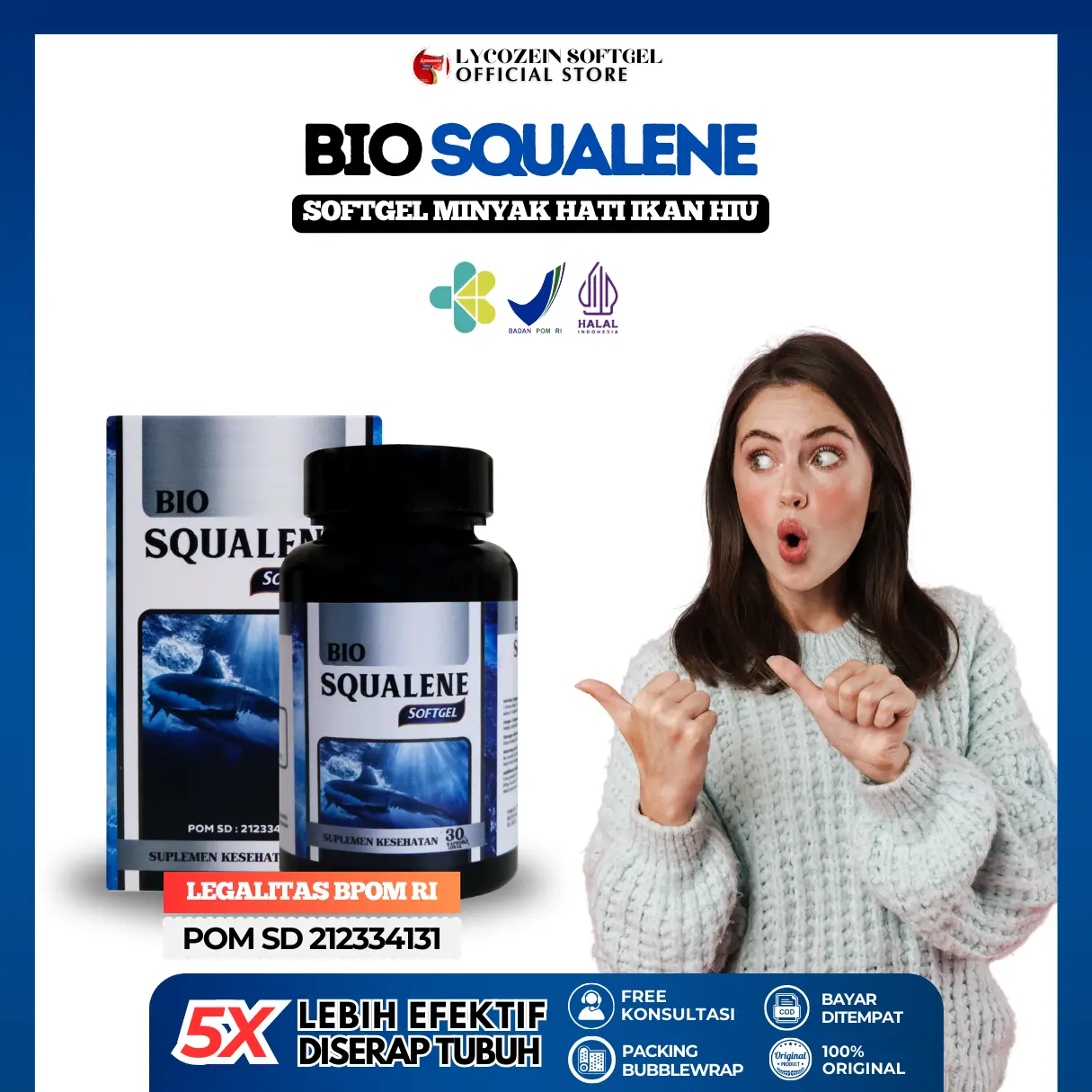 BIO SQUALENE - Softgel Minyak Hati Ikan Hiu Isi 30 Kapsul Lunak Herbal Tanpa Efek Samping