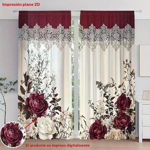 Cortinas estilo victoriano con estampado floral de rosas vintage, juego de 2 piezas, instalación con barra de bolsillo, impresión digital, protección de privacidad