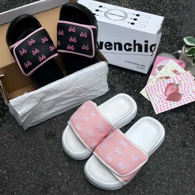 Dép Owenchic Nơ Thêu Quai Dán (OWC9) Quai Dán Êm Chân Dễ Thương Fullbox / Hỗ trợ đổi size / Bảo Hành 7