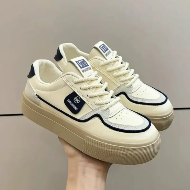 Giày Thể Thao Cho Nữ, Màu Trơn Phong Cách Thường Ngày Trong Khuôn Viên Trường, Đế Dày, Giày Trắng Sneaker Shoes Nhung Cổ Cao Kim Tuyến 5