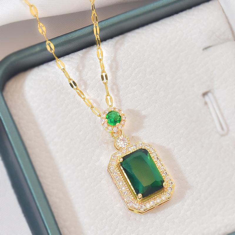 Product Introduction of Emerald Set Necklace Women's High Sense Temperament Entry Lux Fashion New Ring Ear Stud Pendant Three-Piece Set Ornament 5