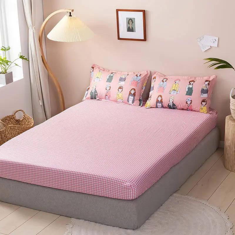 Product Introduction of Mattress Cover With Elastic Band Soft Printed Solid Polyester Fitted Sheet NO Pillowcase Pad Protector Linen Double Queen Size 31