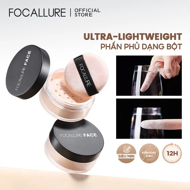 FOCALLURE Phấn phủ dạng bột trang điểm kiểm soát dầu trang điểm nền với 3 màu tùy chọn 7g