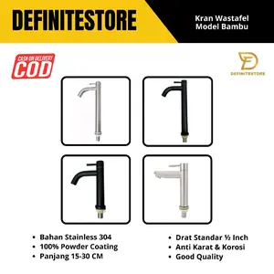 Kran Wastafel Tinggi Kran Air Keran Wastafel Keran Cuci Tangan Stainless SUS 304 Kran Air 1/2 inch anti karat tinggi 15 cm dan 30 cm Hitam Chrome