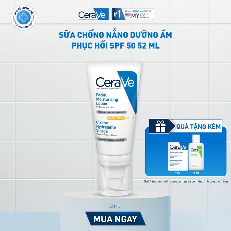 [DEAL HOT] Sữa chống nắng dưỡng ẩm phục hồi CeraVe AM Facial Moisturising Lotion SPF50 52ml; thấm nhanh giúp phục hồi chuyên sâu, giữ da ẩm mịn suốt 48 giờ  DÙNG CHO DA MẶT_ Chăm sóc da_Kem & Sữa dưỡng thể_Skincare cho Nam và Nữ