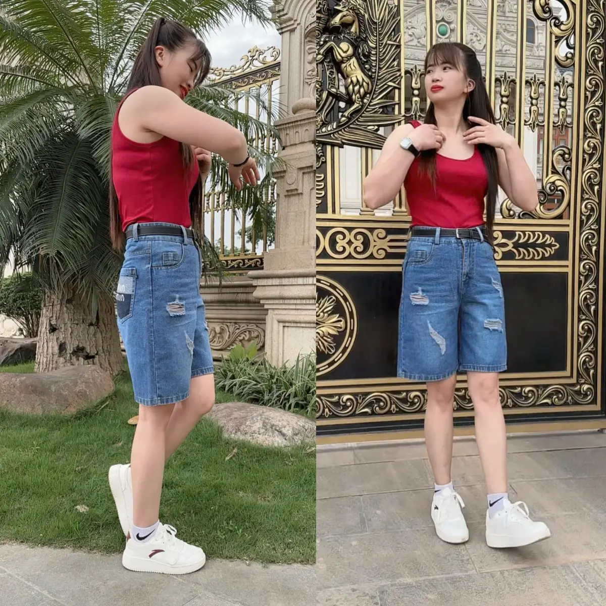 Quần Jeans Nữ Cạp Lưng Cao, Rách 2 Bên Đùi Cá Tính, Năng Động - Women's Pants