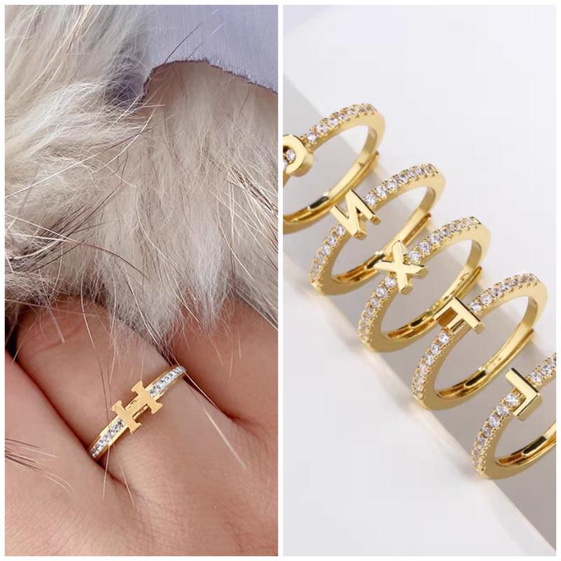 Nhẫn Zircon, Thiết Kế 26 Chữ Cái Tiếng Anh, Dát Đính Siêu Nhỏ Hàng Mới Về, Mở Có Thể Điều Chỉnh Thiết Kế Độc Đáo