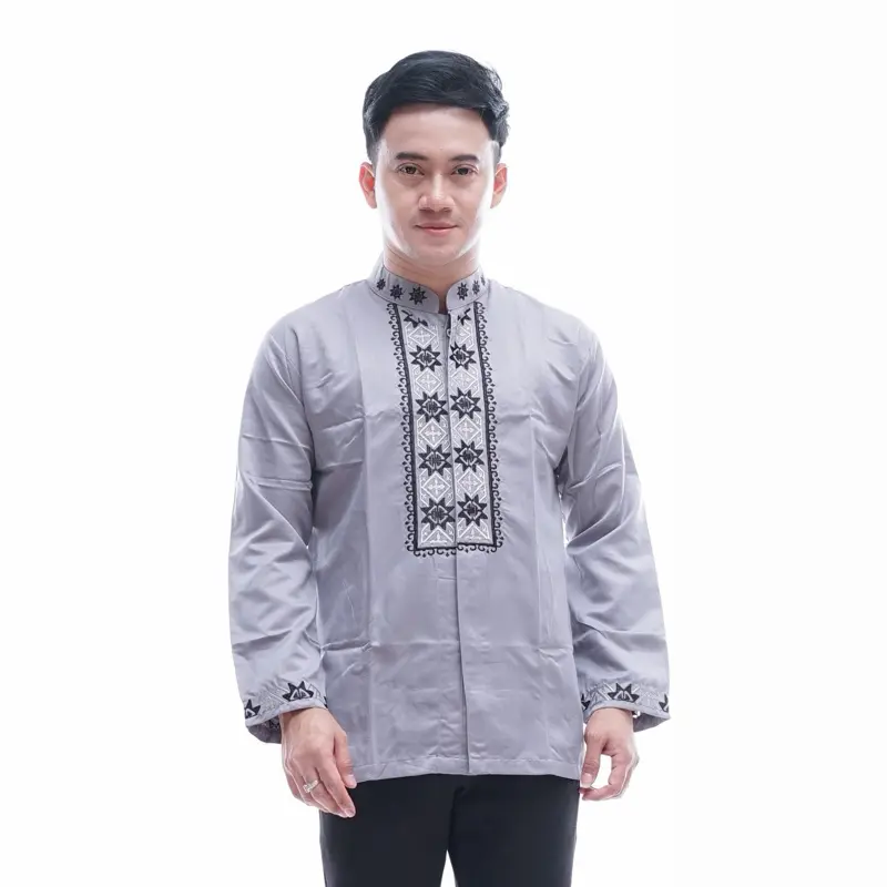 Al-khaj Baju Koko Muslim Bordir Dewasa Lengan Panjang Oblong V2 Kerah Bordir