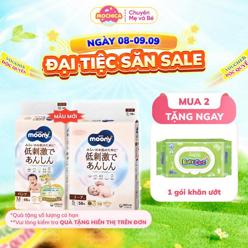[MUA 2 TẶNG 1 GÓI KHĂN ƯỚT] Tã dán/quần Moony Natural cao cấp cho Trẻ sơ sinh - Nhập khẩu Nhật Bản