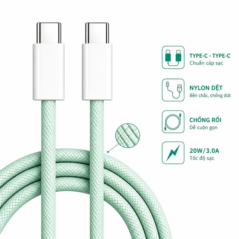 Dây Sạc Type C Nhanh, Cáp Sạc Type-C To Type-C 2 Đầu, Dây Sạc Android Cho iPhone 15/16 Samsung Huawei Xiaomi