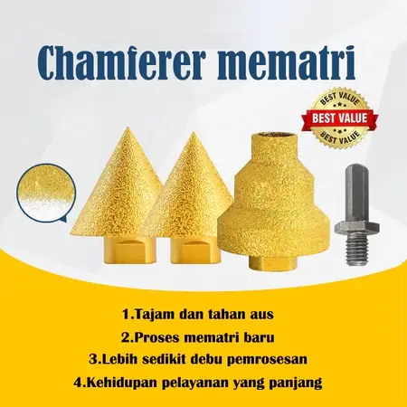 Mata Diamond Profesional M10 38/50mm | Untuk Chamfer Batu Nisan, Granit, Marmer & Kaca pada Mesin CNC