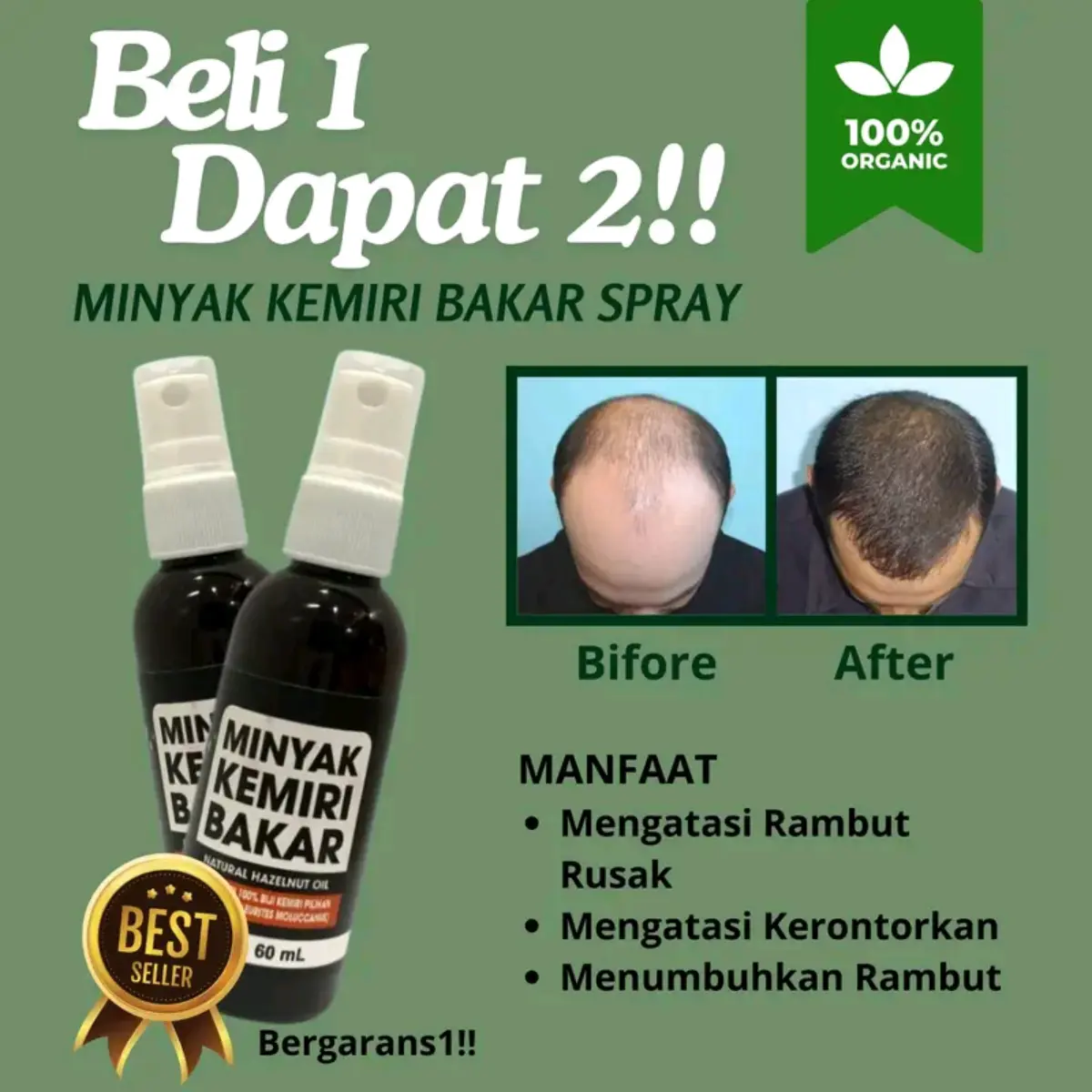 NEW !!! Beli 1 Dapat 2 Minyak Kemiri Bakar Spray 60 ml untuk Perawatan Rambut - Rambut Rontok - Haircare