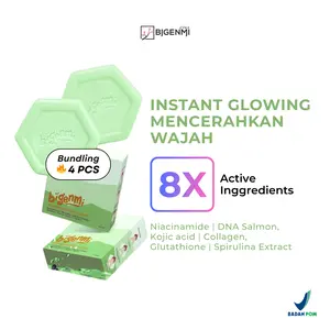 [4 Pcs] Bigenmi Sabun Pencerah Wajah Kusam dengan Niacinamide DNA Salmon & Kojic Acid untuk Mencerahkan & Merawat Kulit Kering & Aging