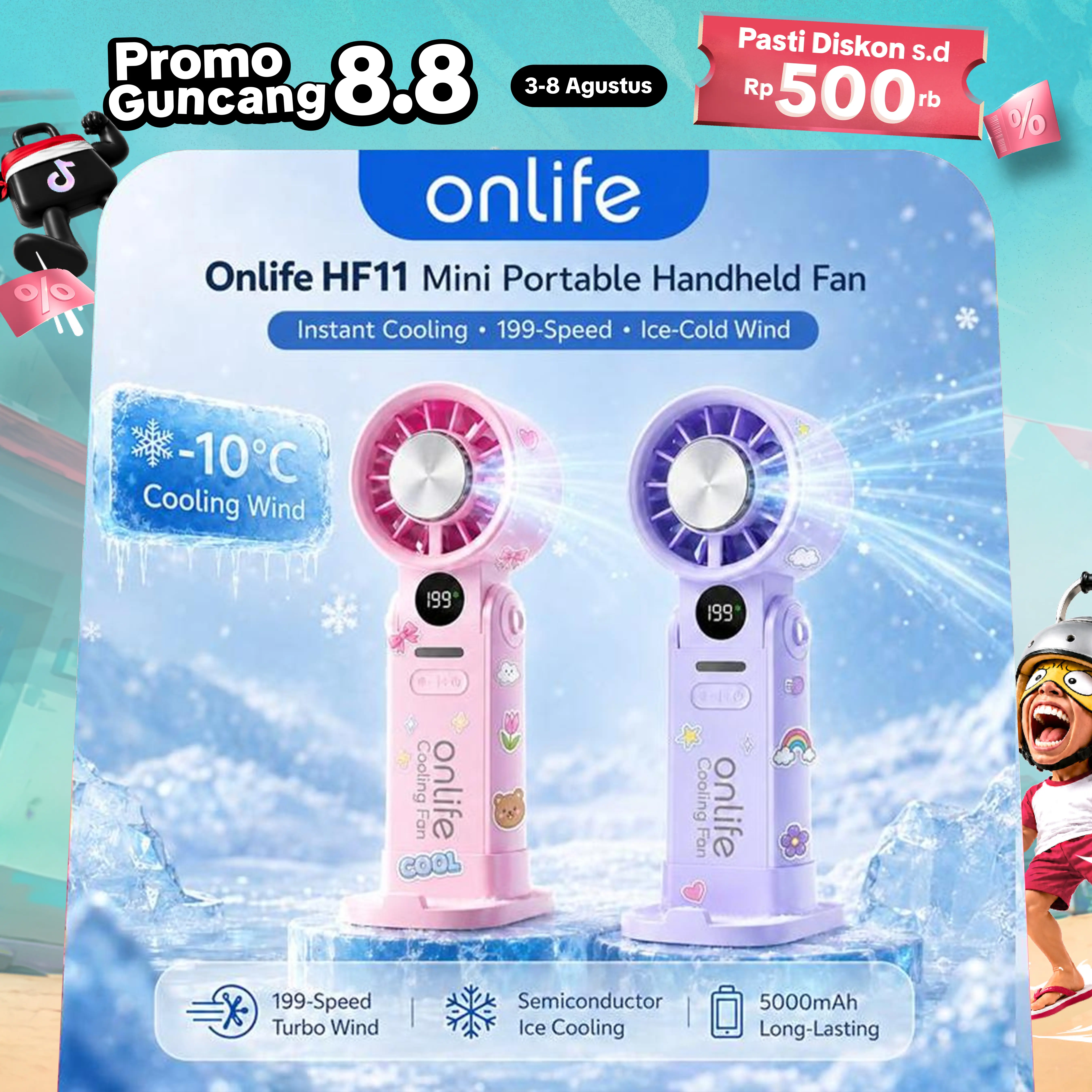Onlife Kipas Turbo HF11 High-speed 199 Gear mendinginkan Wind kipas angin Digital Display fan artis