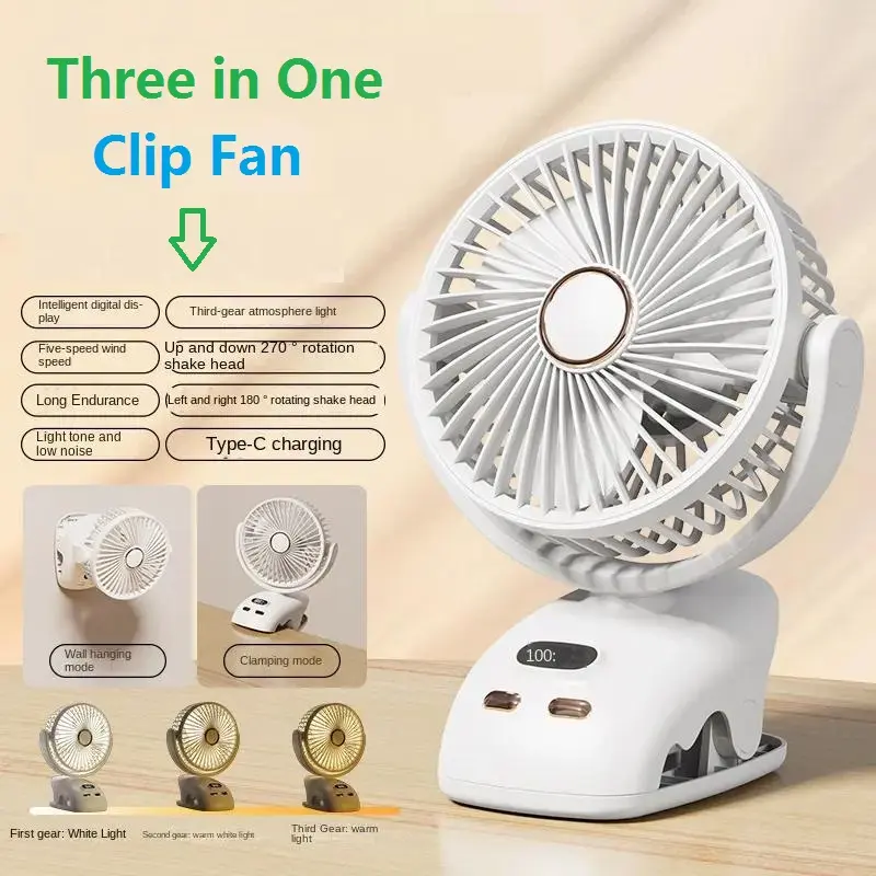 Kipas Angin USB Clip Mini Fan Rotating Kipas Angin Meja Mini Jepit Portable LED Display Portable Fan Aromaterapi kipas mini 4