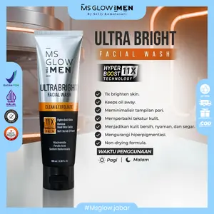 MS GLOW For Men - Facial Wash Ultra Bright 100ml dengan Niacinamide & Vitamin C untuk Mencerahkan Kulit dan Mengontrol Minyak Berlebih