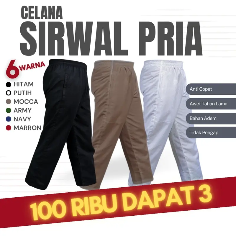 100 ribu dapat 3 Celana Sirwal Muslim Pria Dewasa 0