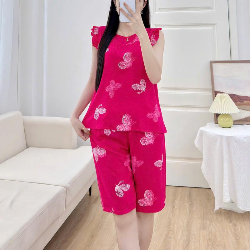 Đồ bộ tole lanh lửng cánh tiên LCT99 45-75kg chất liệu tole lanh đường may tỉ mỉ thấm mồ hôi Áo tole lanh mềm mịn mát nữ mặc nhà sản phẩm Việt Nam