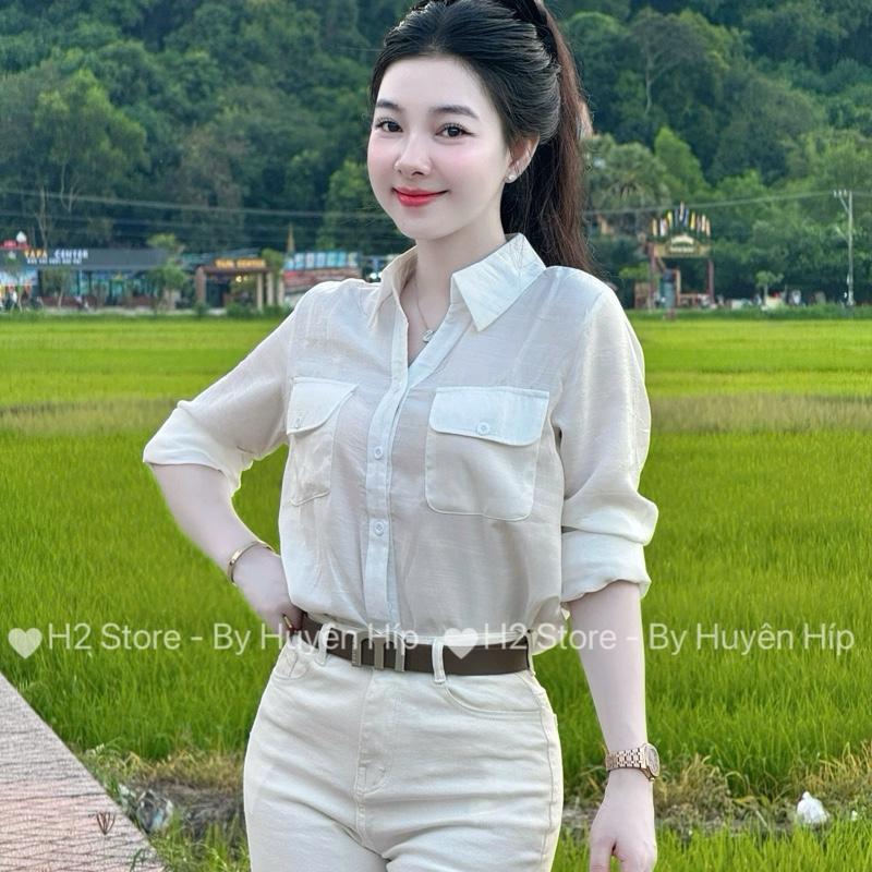  Áo sơ mi trắng 2 túi nắp dài tay chất liệu mềm mại form suông dễ mặc mix đồ sang chảnh đẹp đi học đi làm đi chơi 