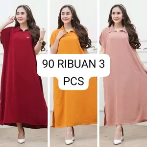 LANGSUNG KIRIM paket 3pcs Daster Aletha Dress Wanita kerah Collar Bahan Crinkle Airflow Ld 128 Pb 120 Bumil Nyaman Gaun Panjang