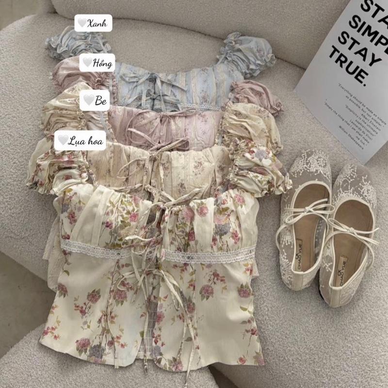 A15 Áo trễ vai hoa xẻ trước có mút phía sau có chun size S M L