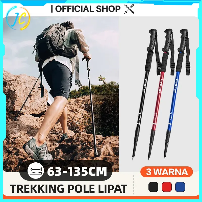 JC Tracking Pole Lipat Tongkat Gunung Trekking Hiking Dapat Diatur Sesuka Hati 65-135cm
