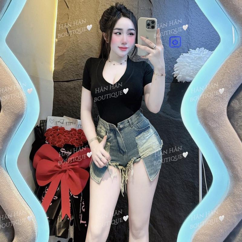 Quần sọt đùi jean rách to túi lộ vải jean cotton dày dặn hách đang tôn da Nữ Denim Women_Phuongsito1