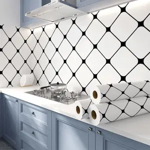 Sticker Dinding Dapur Kotak Garis  Anti Air & Minyak 60cm x 3m Alumunium Foil - Wallpaper Marmer